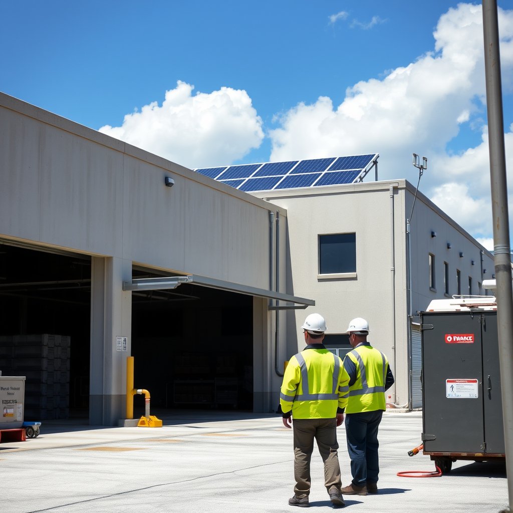 Solar panel cleaning technicians maintain rooftop solar panels in Palm Beach Gardens, Florida.