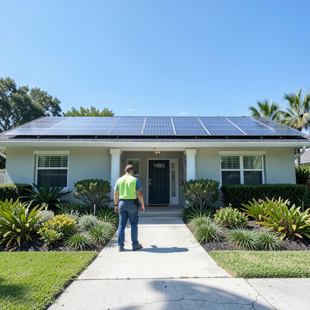 Solar power cleaning underway on a single-story home in West Palm Beach Florida